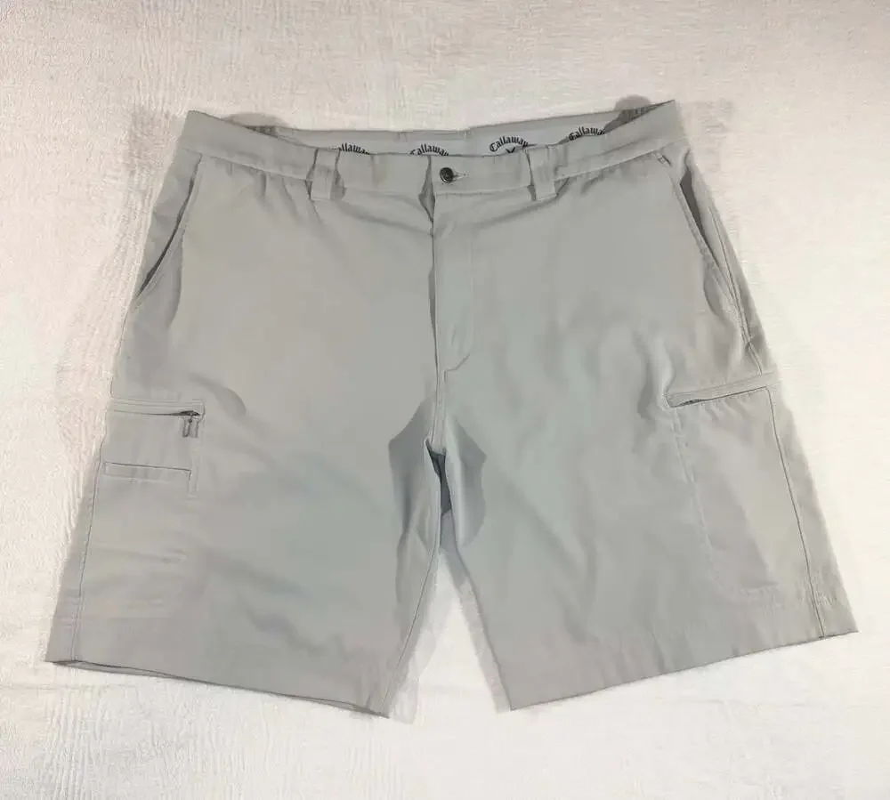 Callaway Golf Opti-Dri Performance 7 Pocket Cargo Shorts in Light Gray, 40w